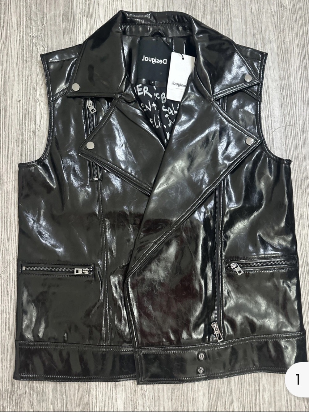 Desigual Black Patent Biker Vest